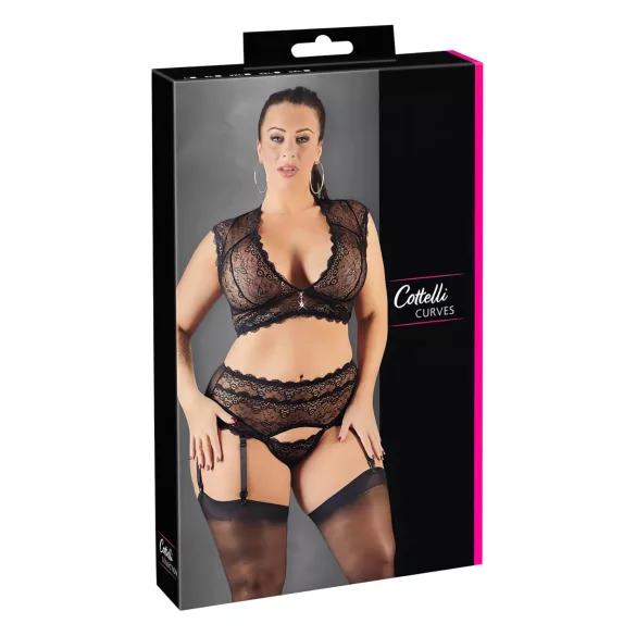 Cottelli Plus Size - erotická bielizeň set - čipka so štrasom - čierna