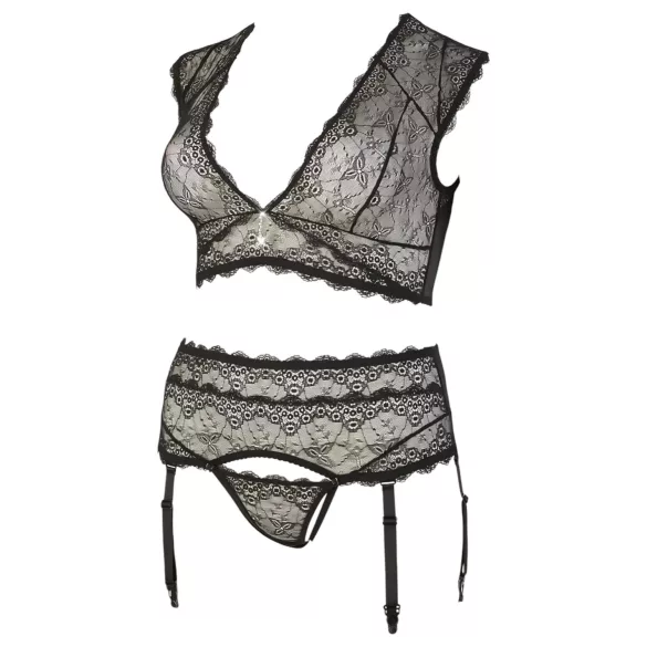 Cottelli Plus Size - erotická bielizeň set - čipka so štrasom - čierna