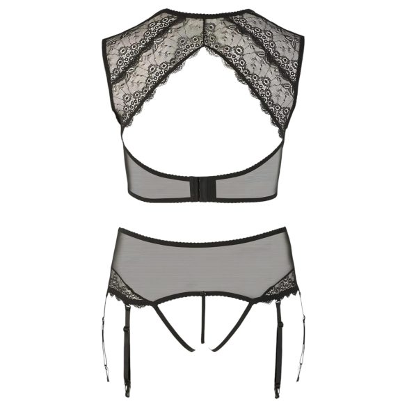 Cottelli Plus Size - trblietavý čipkovaný set spodnej bielizne (čierny) - 2XL