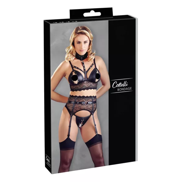 Cottelli Bondage - čipková spodná bielizeň so zdržami - čierna - XL