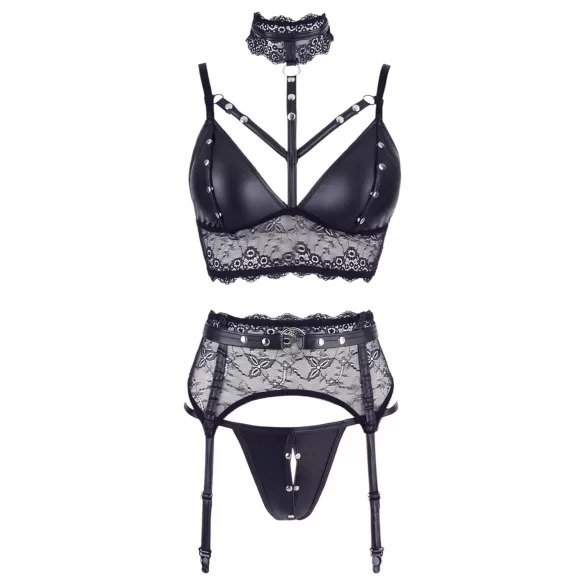 Cottelli Bondage - čipková spodná bielizeň so zdržami - čierna - XL