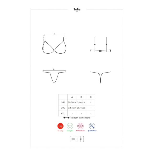 Obsessive Tulia - čipkovaná spodná bielizeň set (čierna-ružová) - L/XL