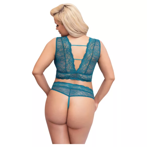 Cottelli Curves - čipkovaný korzetový set spodnej bielizne (modrý) - 2XL