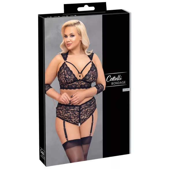 Cottelli Bondage Plus Size - čipkovaná podprsenka sada (čierna) - 4XL