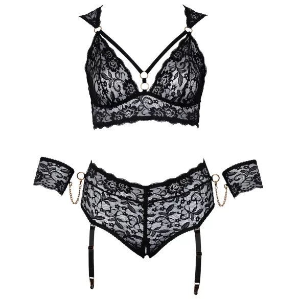 Cottelli Bondage Plus Size - čipkovaná podprsenka sada (čierna) - 4XL