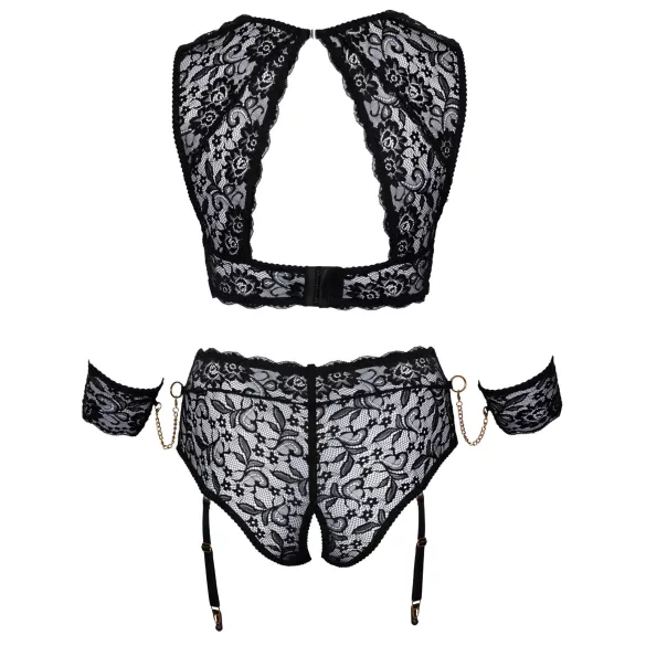 Cottelli Bondage Plus Size - čipkovaná podprsenka sada (čierna) - 4XL