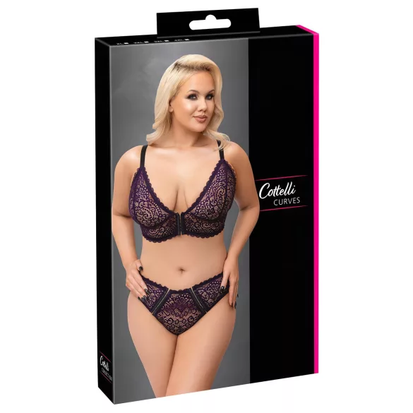 Cottelli Plus Size - priesvitný vzorovaný podprsenkový set (fialový)