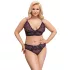 Cottelli Plus Size - priesvitný vzorovaný podprsenkový set (fialový)