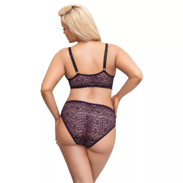 Cottelli Plus Size - priesvitný vzorovaný podprsenkový set (fialový)