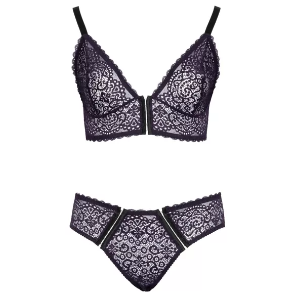 Cottelli Plus Size - priesvitný vzorovaný podprsenkový set (fialový)
