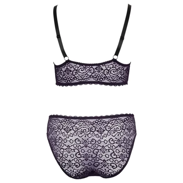 Cottelli Plus Size - priesvitný vzorovaný podprsenkový set (fialový)