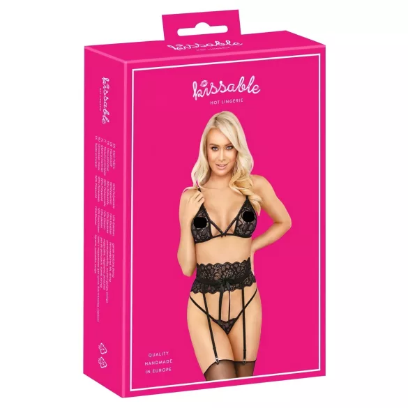 Kissable - bozkávatelný set s podprsenkou a pásom (čierna)