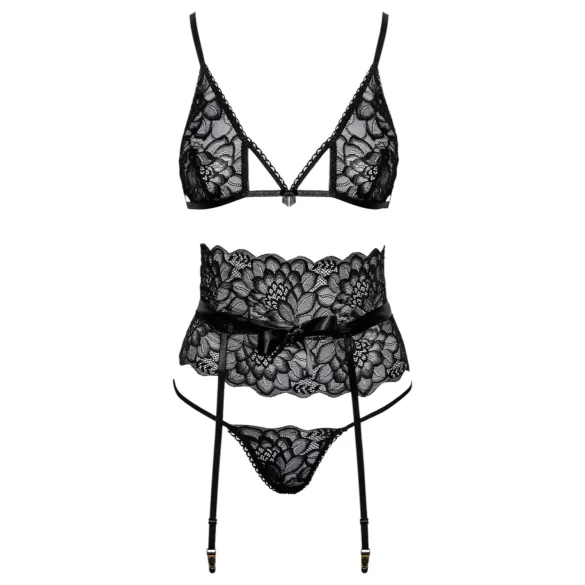 Kissable - bozkávatelný set s podprsenkou a pásom (čierna)