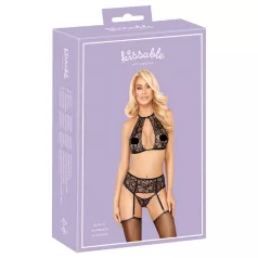   Bozkávaný - čipkovaný set podprsenky na krku (čierna) - L/XL