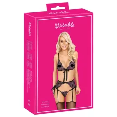   Bozkávateľný - ružovo-fialová výšivka podprsenka set (čierna) - L/XL