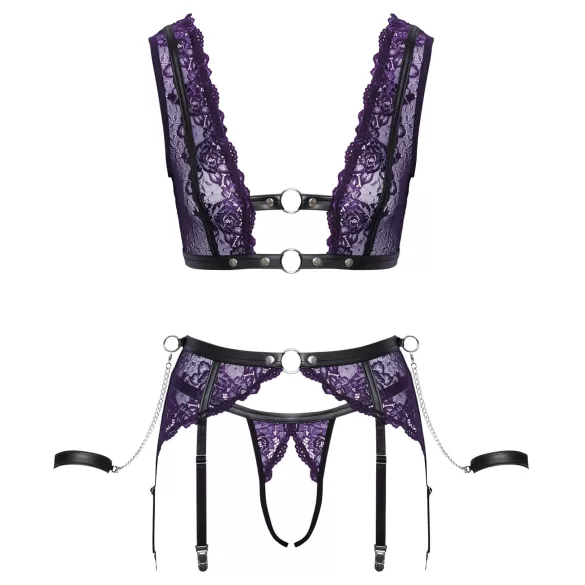 Cottelli Bondage - spodná bielizeň a putá na ruky (čierno-fialová) - M