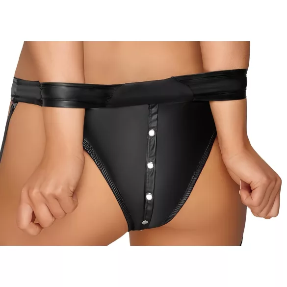 Cottelli Bondage - lesklá podprsenka sada s putami (čierna) - M