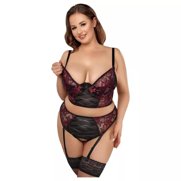 Cottelli - plus size erotická súprava - podprsenka a nohavičky - červená - 90C/XL