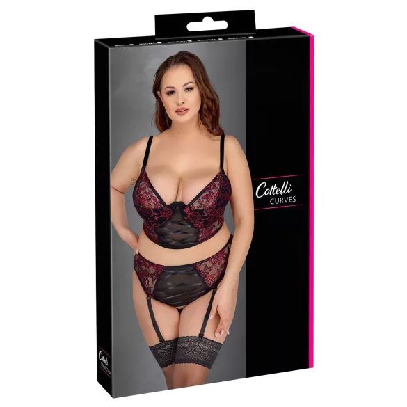 Cottelli - plus size erotická súprava - podprsenka a nohavičky - červená - 90C/XL