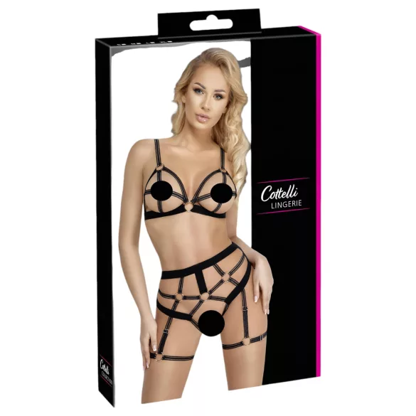 Cottelli - dvojdielny body postroj - čierny - XL