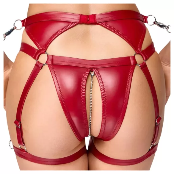 Cottelli Bondage - Lesklý set podprsenky a putá (červené) - M