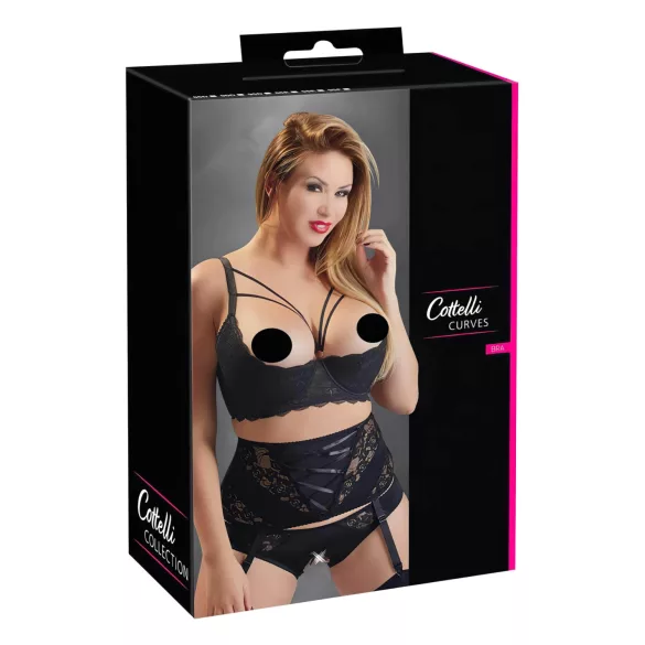 Cottelli Plus Size - podprsenka s ramienkami a krúžkami na pozdvihnutie pŕs (čierna) - 95E