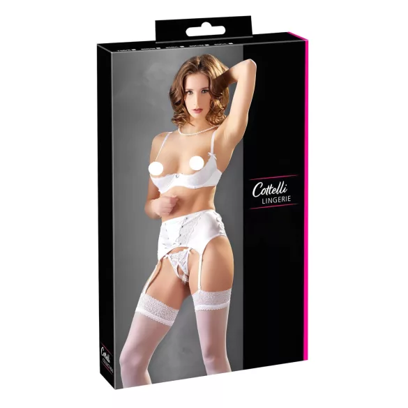 Cottelli - podprsenkový set s čipkou a šnurovaním - biela - 85C/L