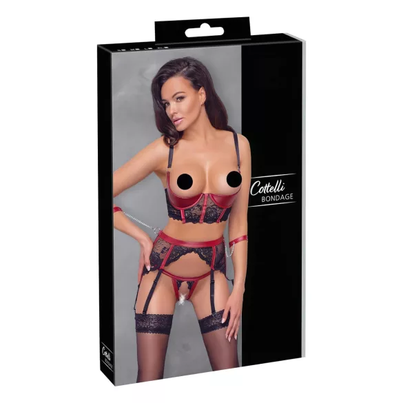 Cottelli Bondage - čipkovaná podprsenka set - matná červená