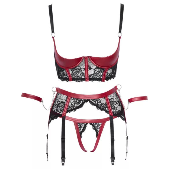 Cottelli Bondage - čipkovaná podprsenka set - matná červená