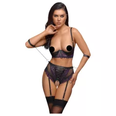   Cottelli Bondage - podprsenková súprava a putá na ruky (čierno‑fialová) - M