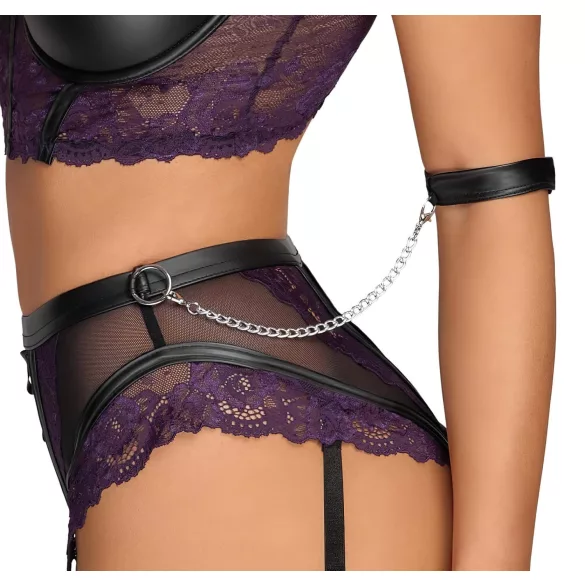Cottelli Bondage - súprava podprsenky s putami na ruky - čierna/fialová - M