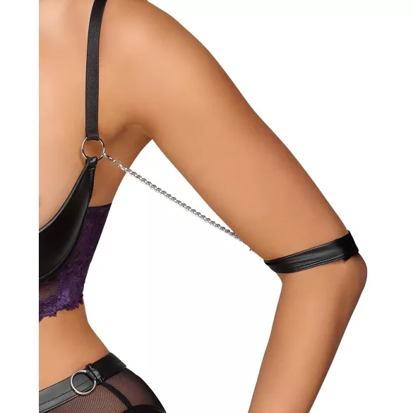 Cottelli Bondage - súprava podprsenky s putami na ruky - čierna/fialová - XL