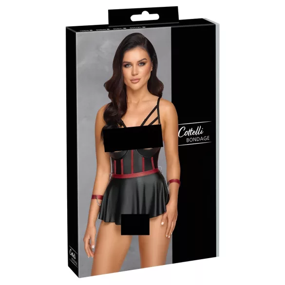Cottelli Bondage - lesklá súprava s putami na ruky - čierna - 85B/L