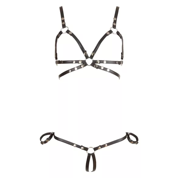 Cottelli Bondage - lesklý body postroj bikini - čierna