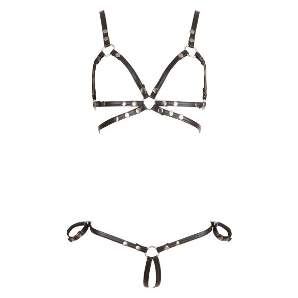 Cottelli Bondage - lesklý body postroj bikini - čierna - XL