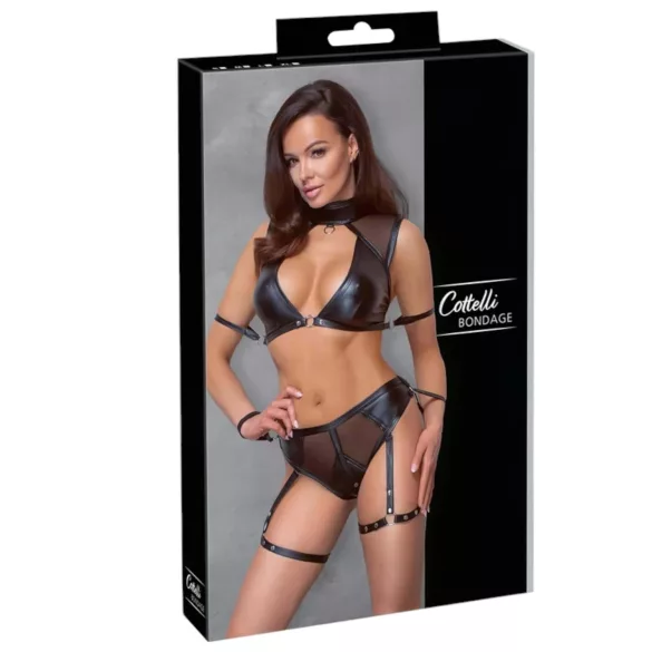 Cottelli Bondage - Podprsenka set so sieťovou vložkou (čierny)