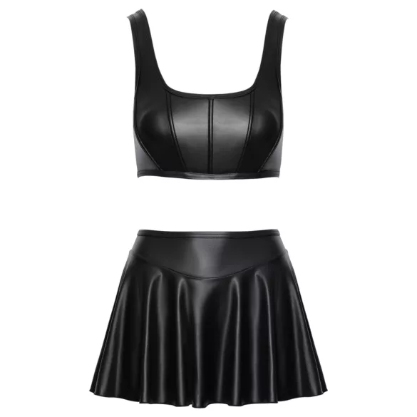 Cottelli - matný šnurovací top a minisukňový set (čierny) - M