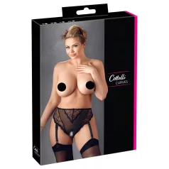   Cottelli Plus Size - čipkované nohavičky s podväzkami (čierne) - XXXXL