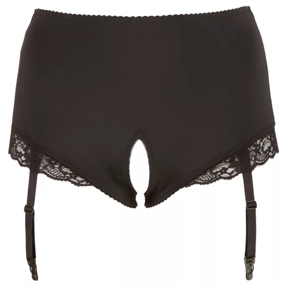 Cottelli Plus Size - otvorené nohavičky s podväzkami (čierne) - 3XL