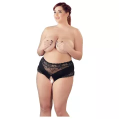   Cottelli - plus size otvorené nohavičky - čipka, perly, čierne