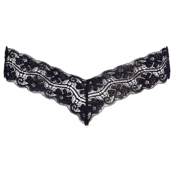 Cottelli - tanga s dvojitými perlami - čipka - čierna