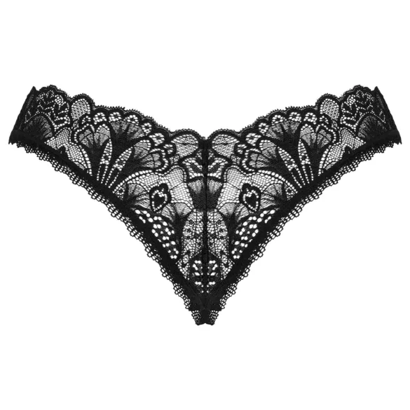 Obsessive - tangá s otvorom - čipkované - čierne - XL/XXL