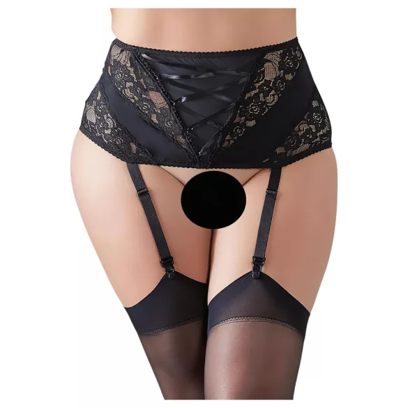 Cottelli Plus Size - podväzkový pás s čipkou a šnurovaním - čierny - 4XL