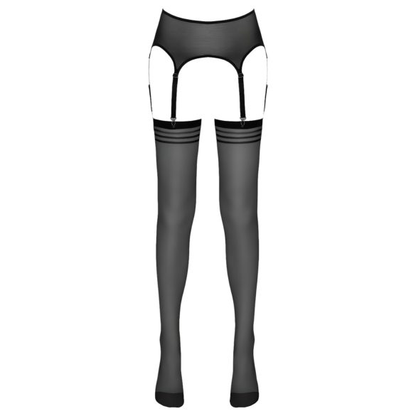 NO:XQSE - pančuchy s podväzkovým pásom - čierne - pruhované - L/XL