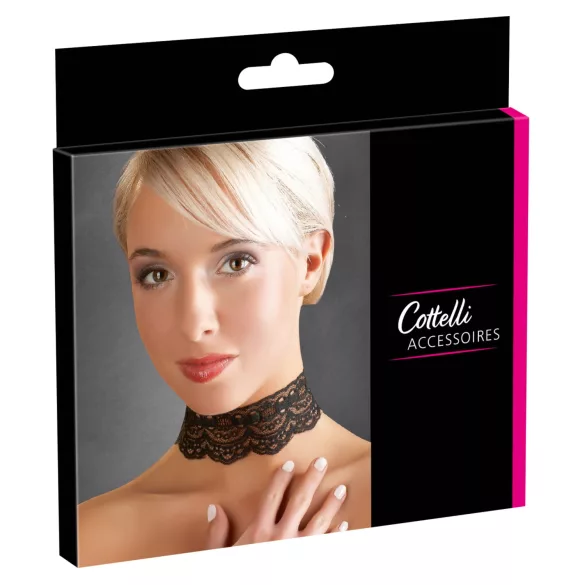 Cottelli - kožený čipkovaný náhrdelník, BDSM doplnok ku kostýmu