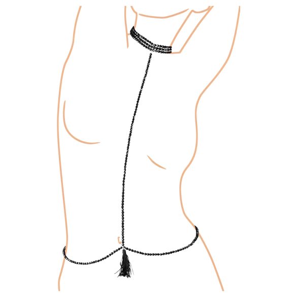 Cottelli - postroj na telo s perličkami a obojkom - čierny