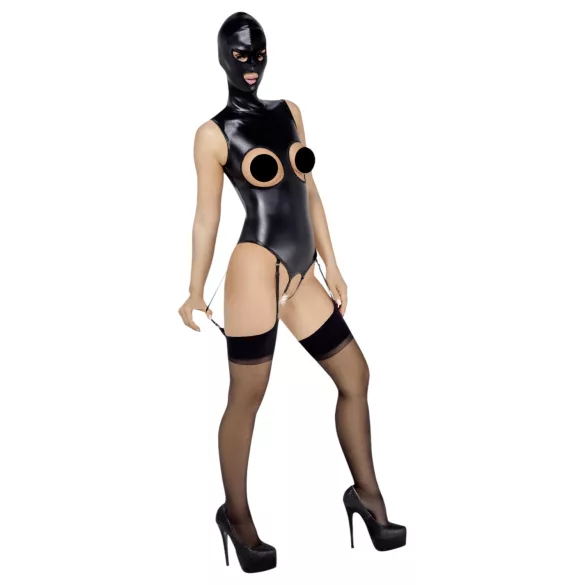 Bad Kitty - otvorený body a maska na orálny sex - čierna - XL