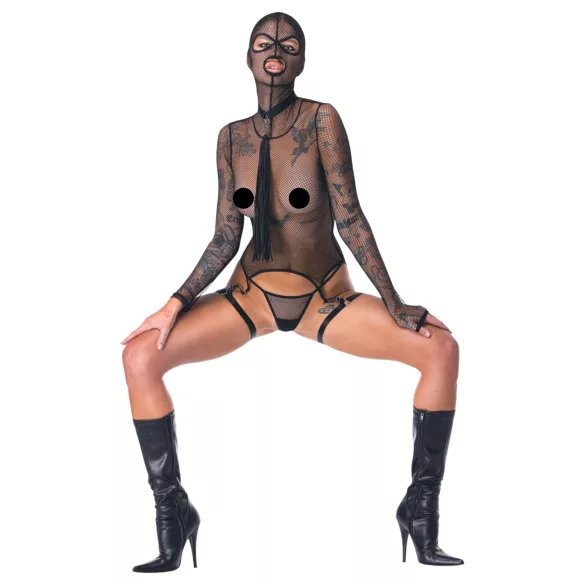 Bad Kitty - BDSM priesvitná sieťovaná súprava s bičíkom (čierna)