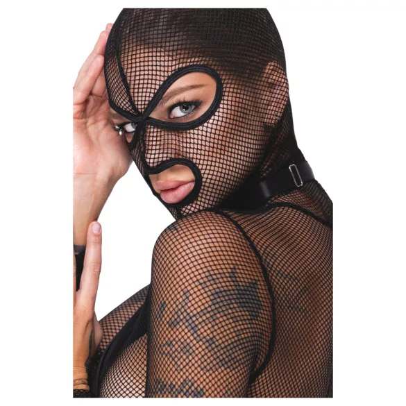 Bad Kitty - BDSM priesvitná sieťovaná súprava s bičíkom (čierna) - M