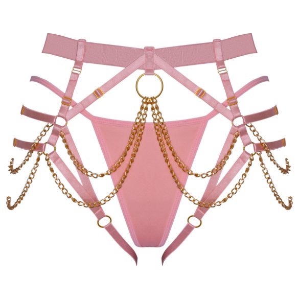 Zlá Mačička - postroj s reťazami a tangami (ružová)